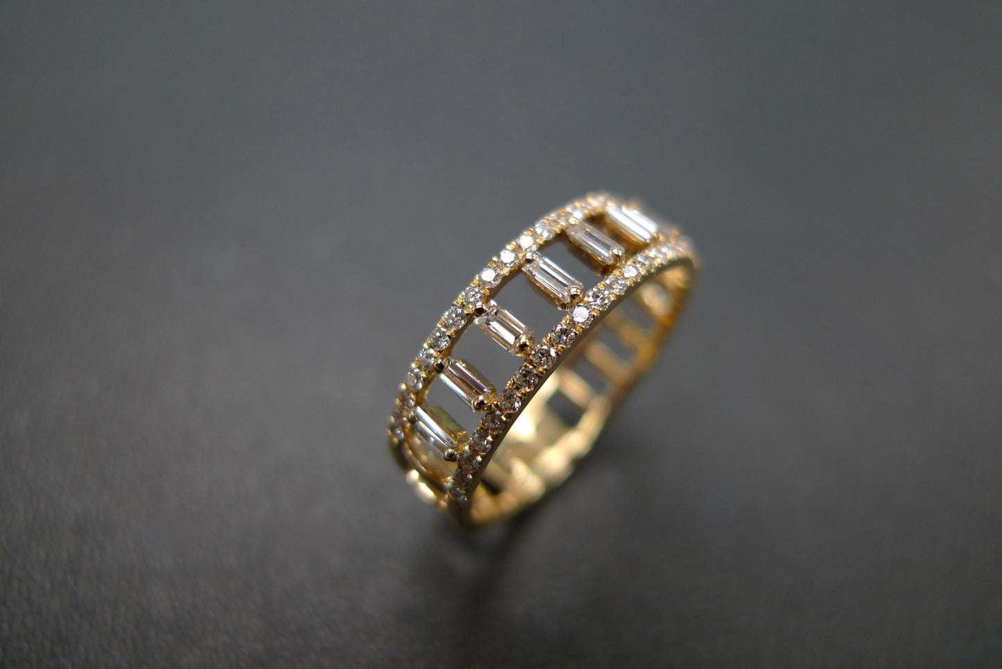 Double Row Micro Pave Diamond Ring with Baguette Diamond - HN JEWELRY