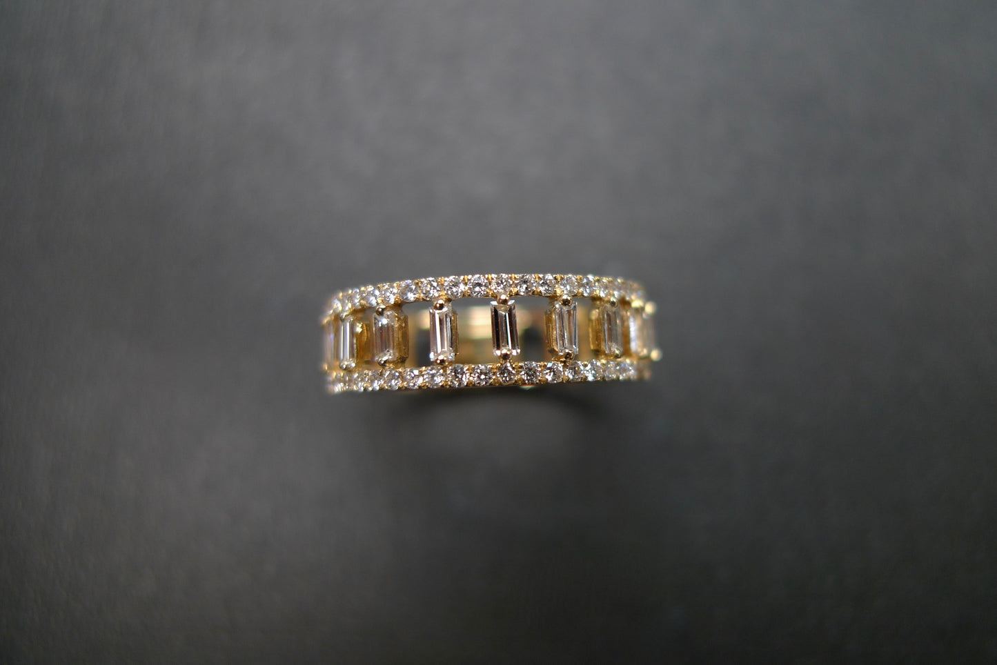 Double Row Micro Pave Diamond Ring with Baguette Diamond - HN JEWELRY
