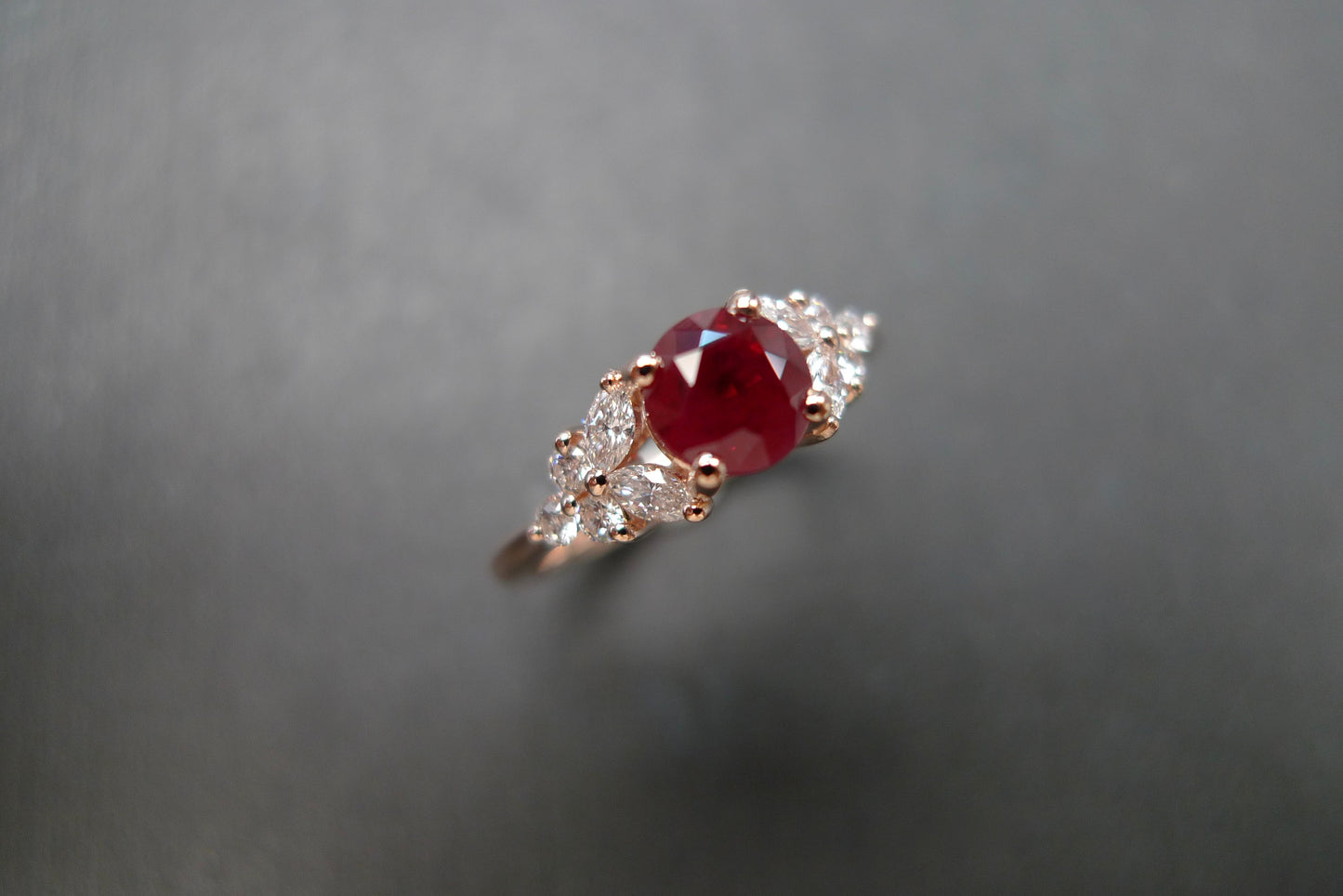 Natural Round Shape Ruby and Marquise Diamond Ring - HN JEWELRY