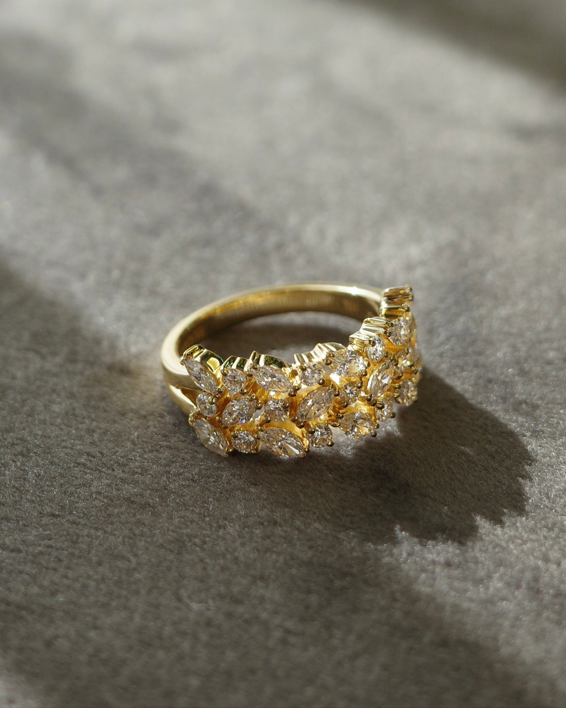 3-Row Marquise Diamond Ring in Yellow Gold - HN JEWELRY