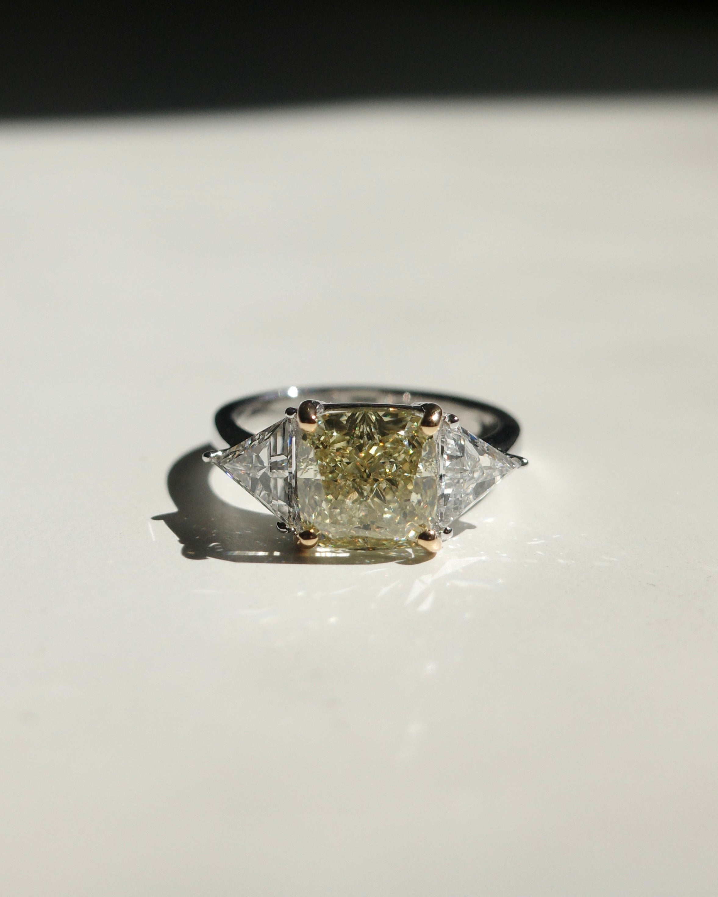 3.02ct Cushion Fancy Yellow Ring