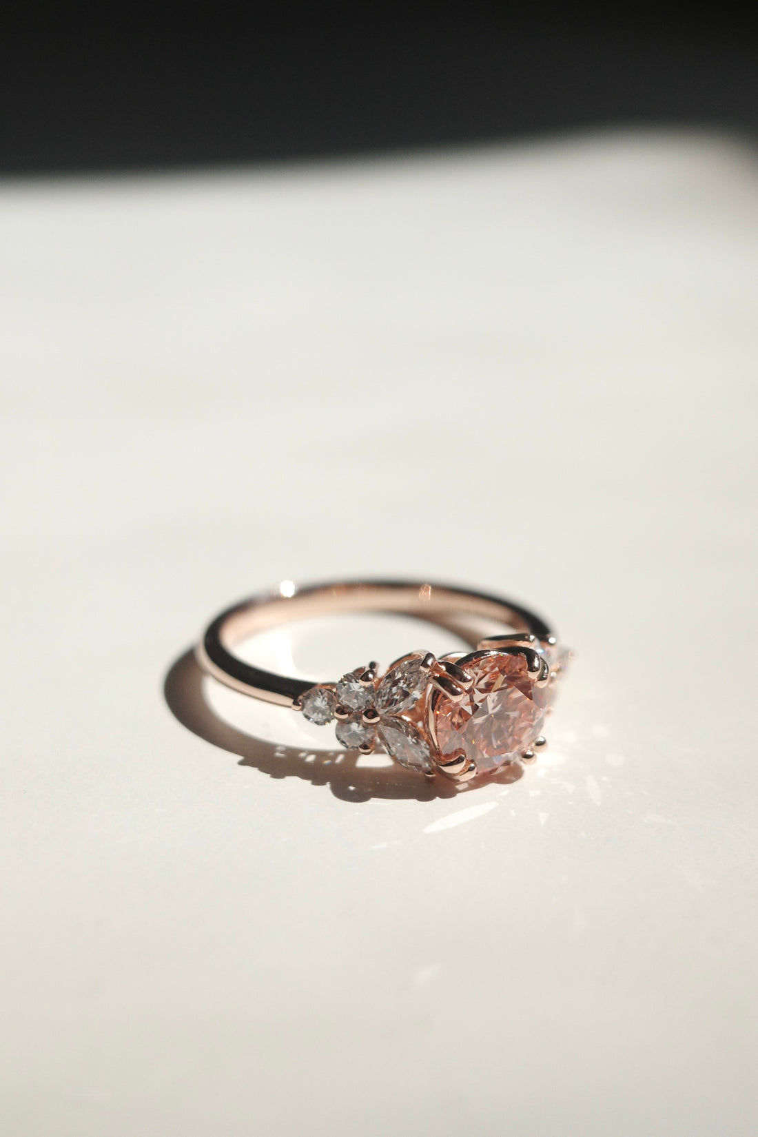 Certified 1.01ct Round Fancy Pink Diamond and Marquise Diamond Ring in 14K Rose Gold