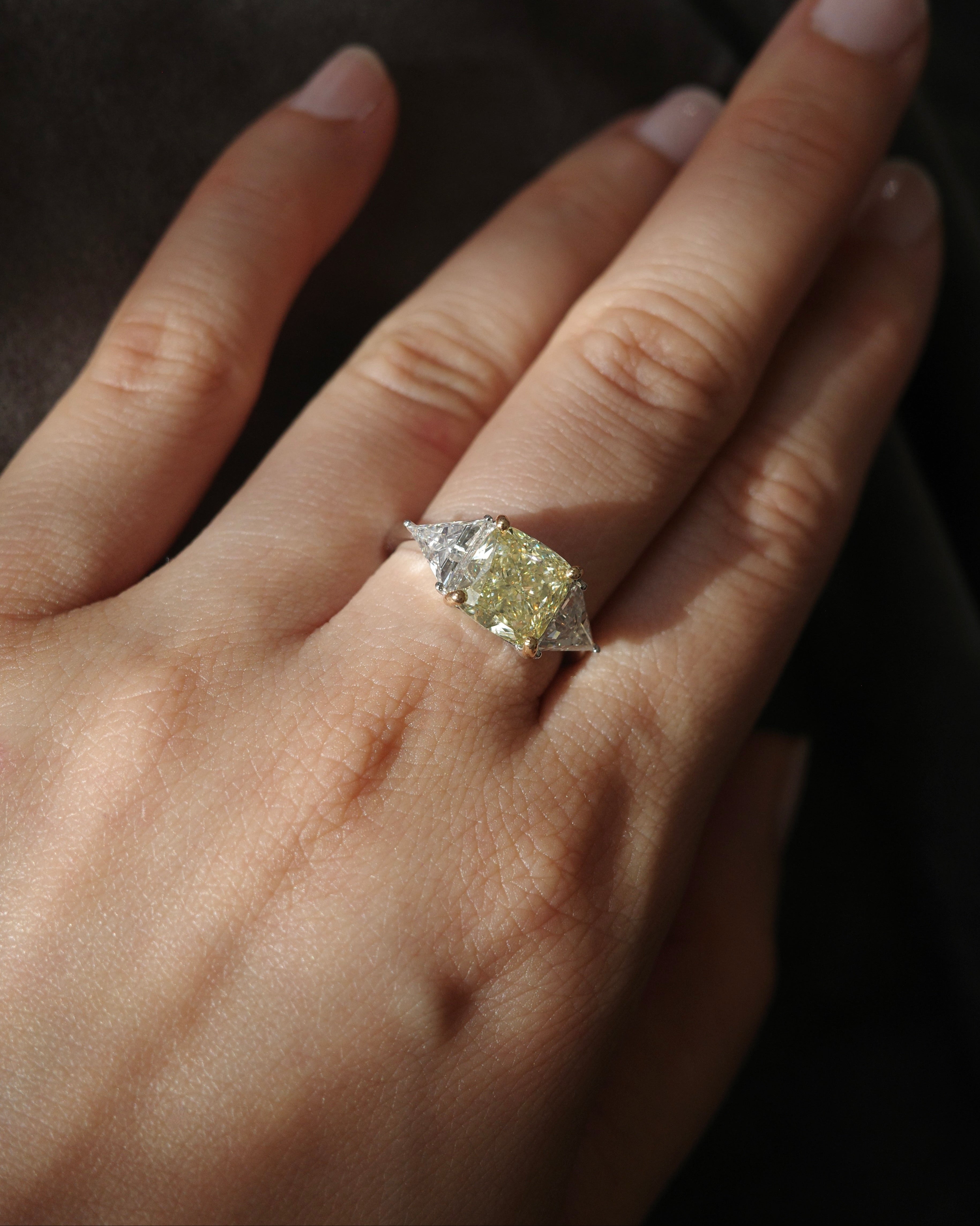3.02ct Cushion Fancy Yellow Ring