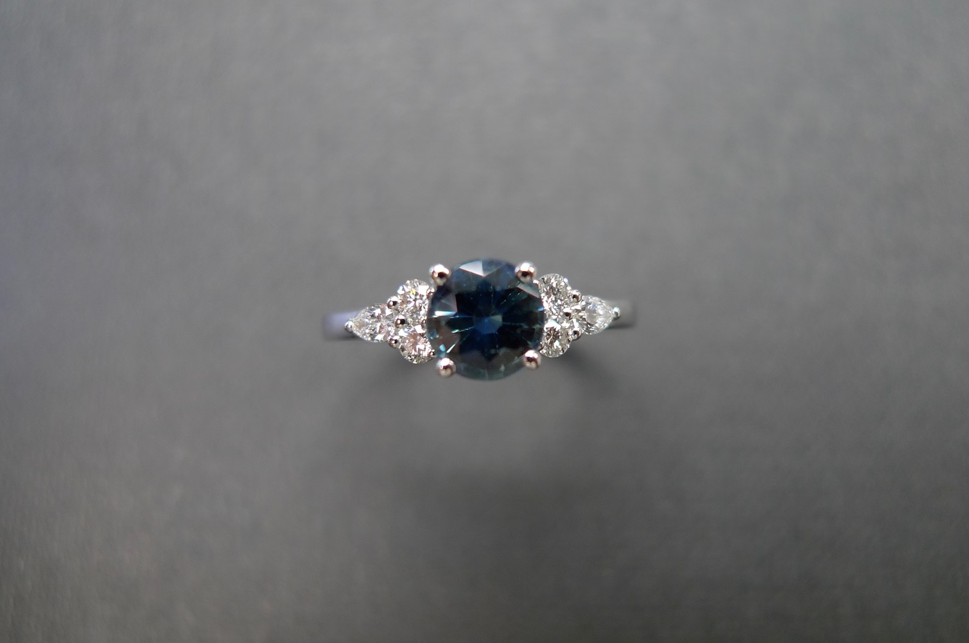 Teal Sapphire and Diamond Ring in White Gold - HN JEWELRY