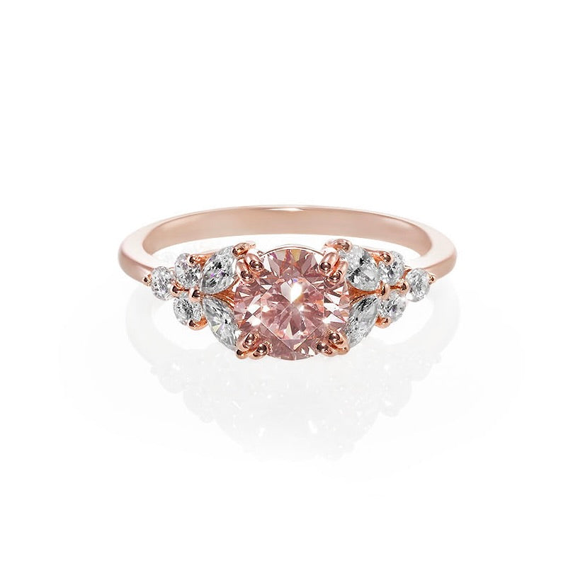 Certified 1.01ct Round Fancy Pink Diamond and Marquise Diamond Ring in 14K Rose Gold