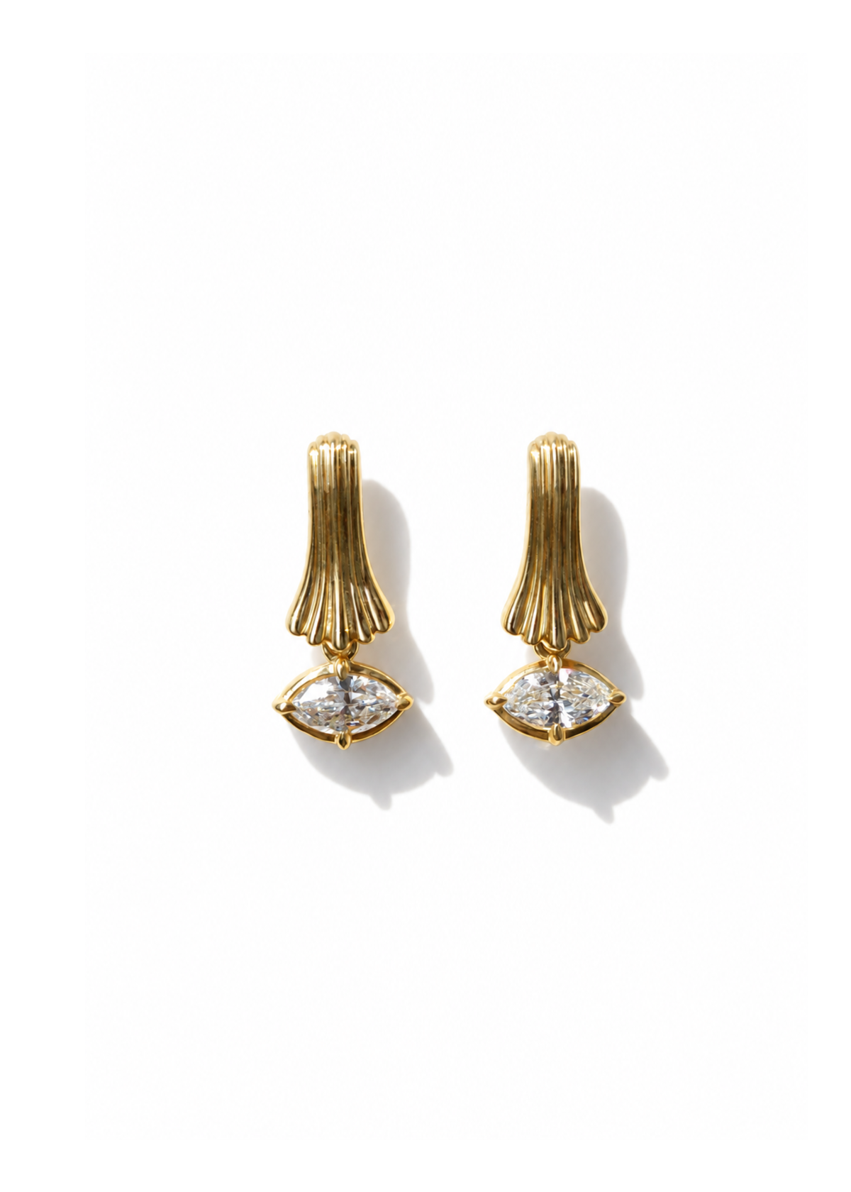 Sculptured Fluted Fan Marquise Diamond Drop Earrings