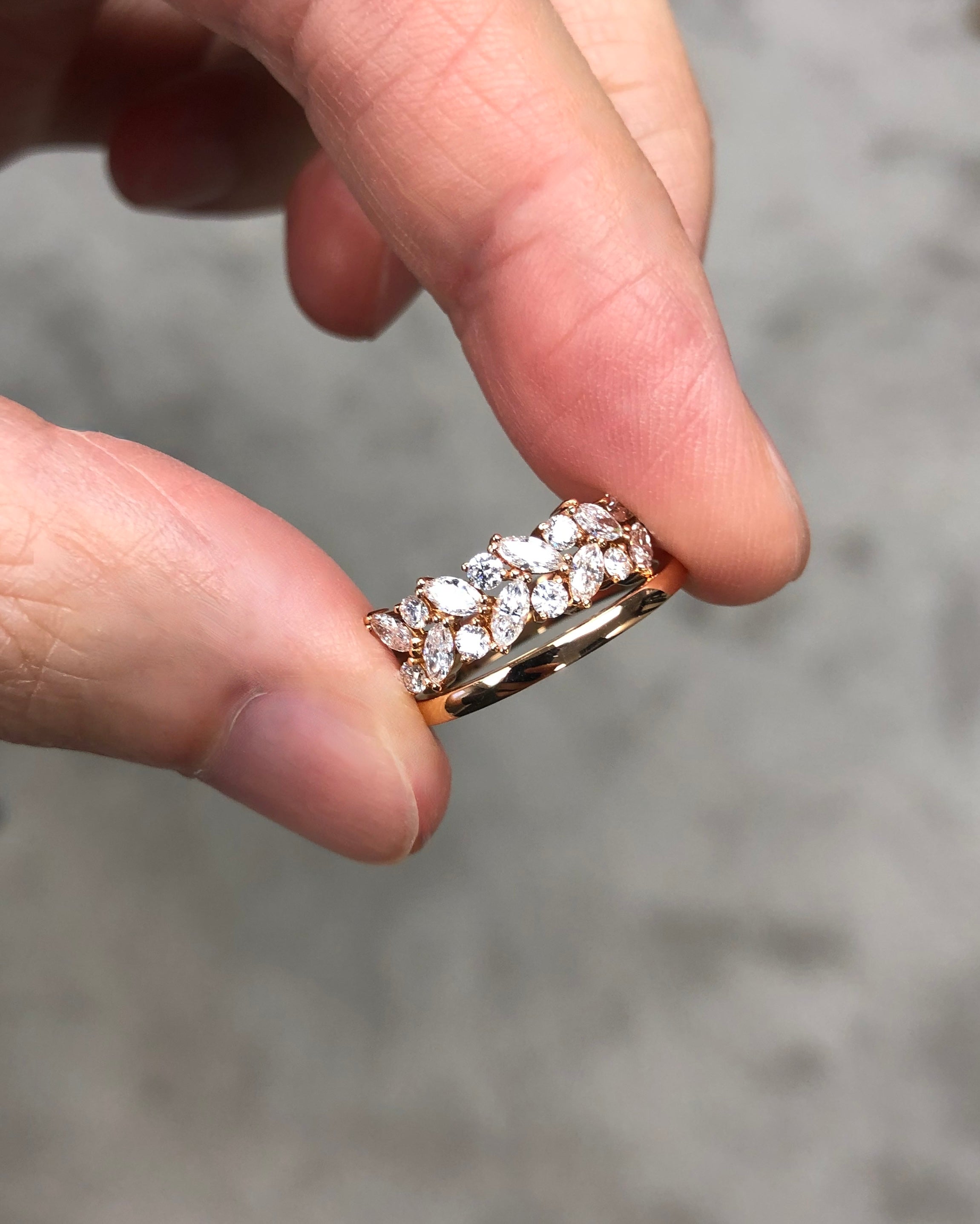 romantic rose gold engagement ring with marquise diamond