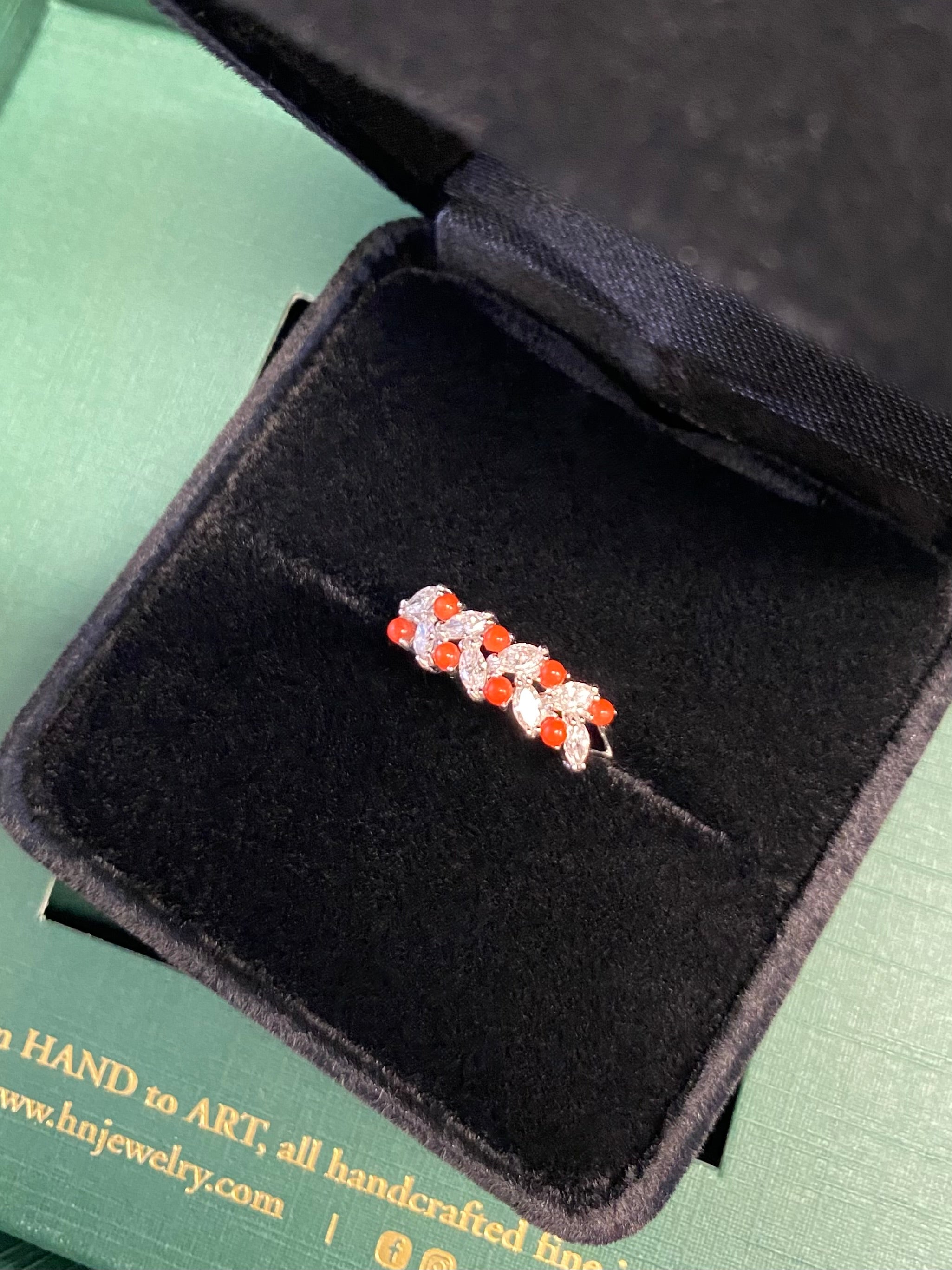 Coral and diamond statement ring for women