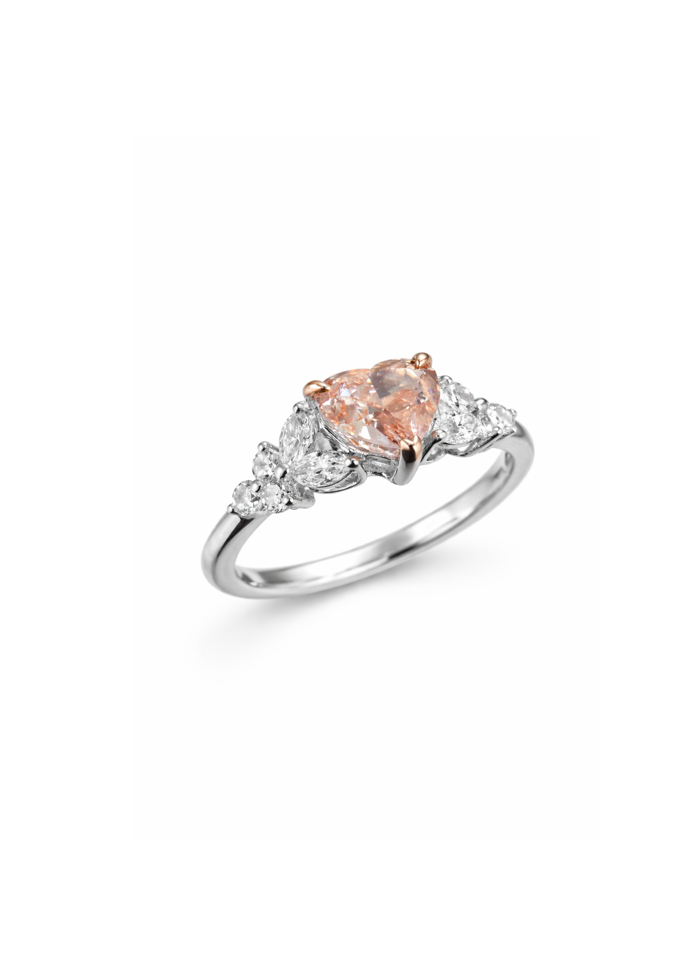 Heart Pink Lab Diamond Ring in 14K White Gold