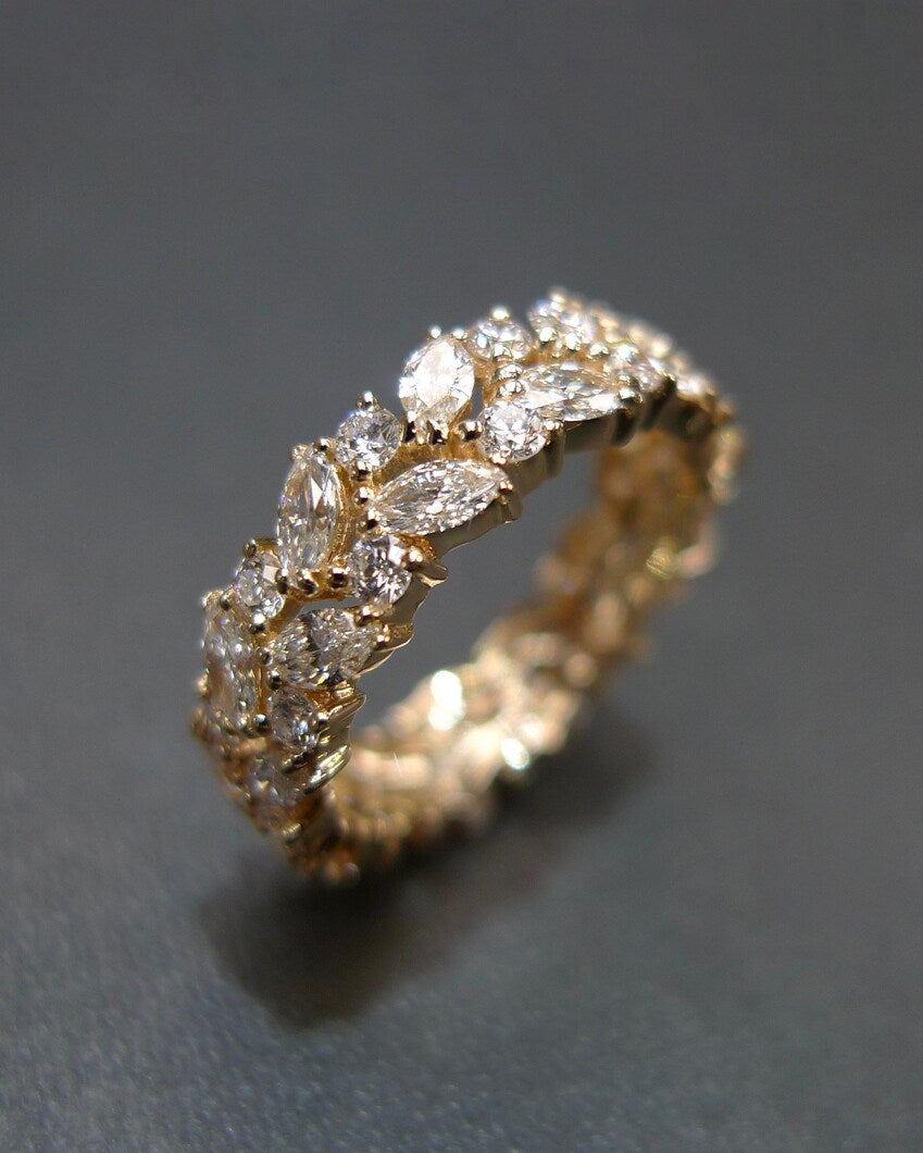elegant full circle eternity ring with natural marquise diamonds