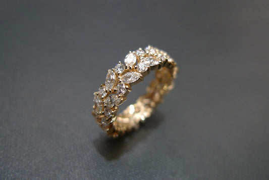 Marquise Cut Diamond Full Eternity Ring in Yellow Gold