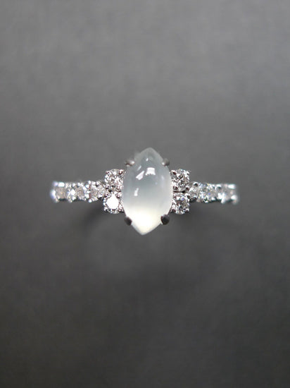 Certified Icy White Jade and Marquise Diamond Ring in White Gold - HN JEWELRY