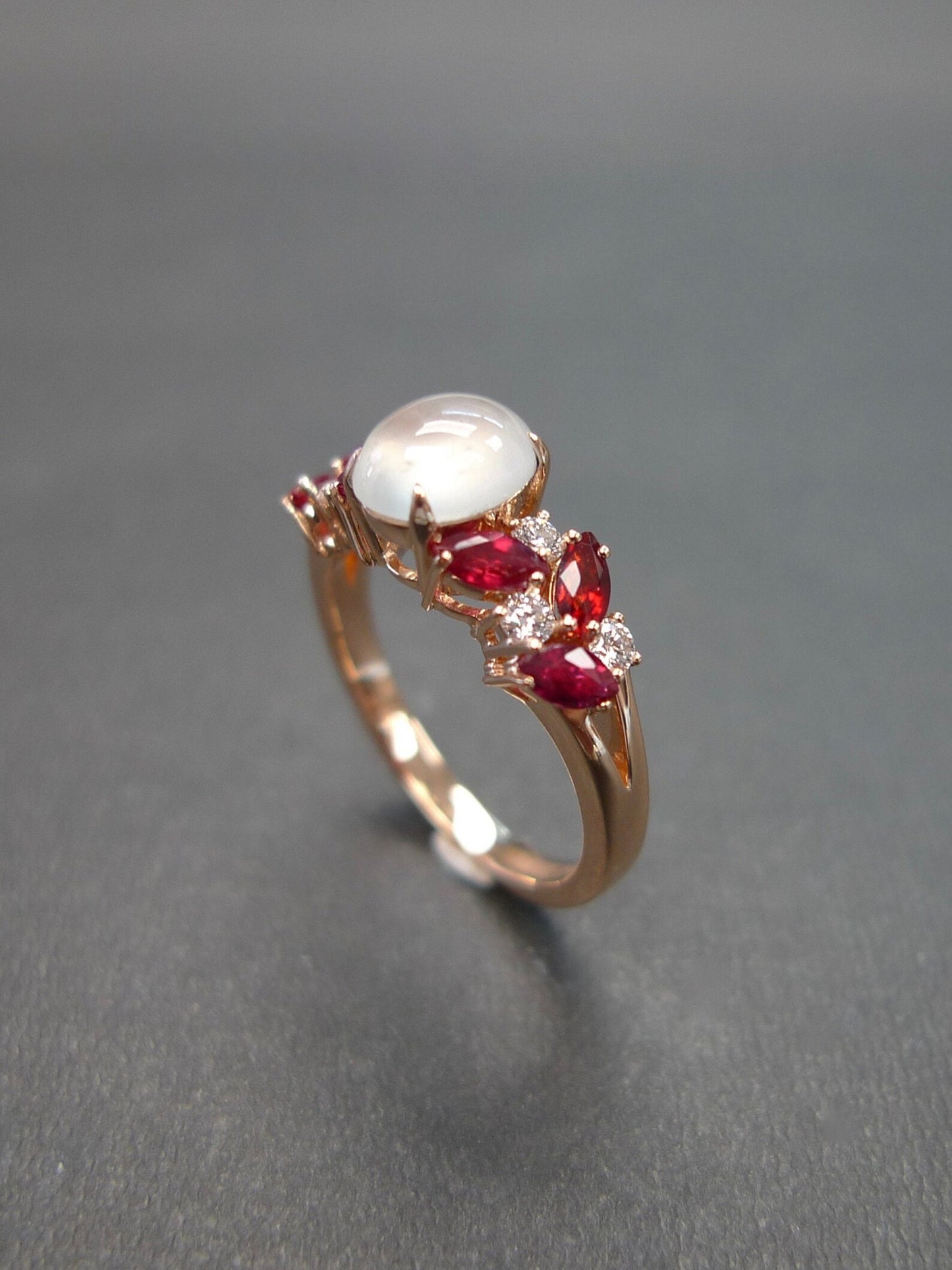 Certified Icy White Jade, Ruby and Diamond Ring in Rose Gold - HN JEWELRY