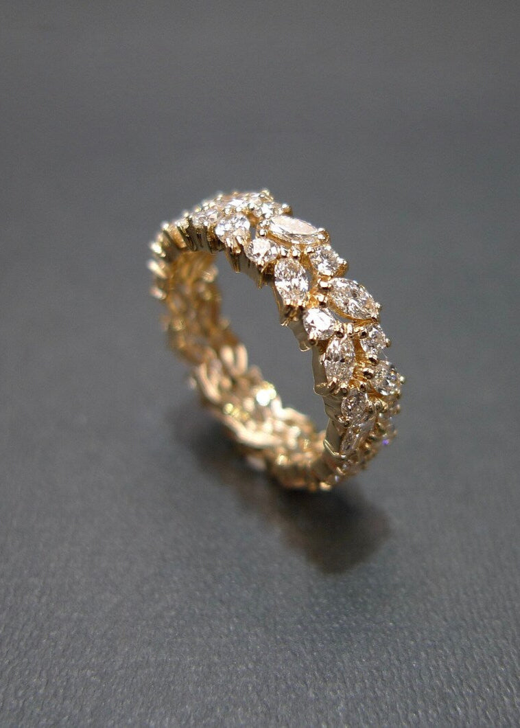 Marquise Cut Diamond Full Eternity Ring in Yellow Gold - HN JEWELRY
