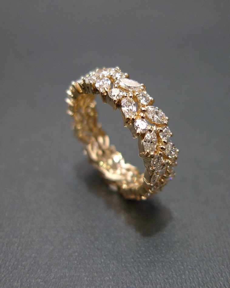 Marquise Cut Diamond Full Eternity Ring in Yellow Gold - HN JEWELRY