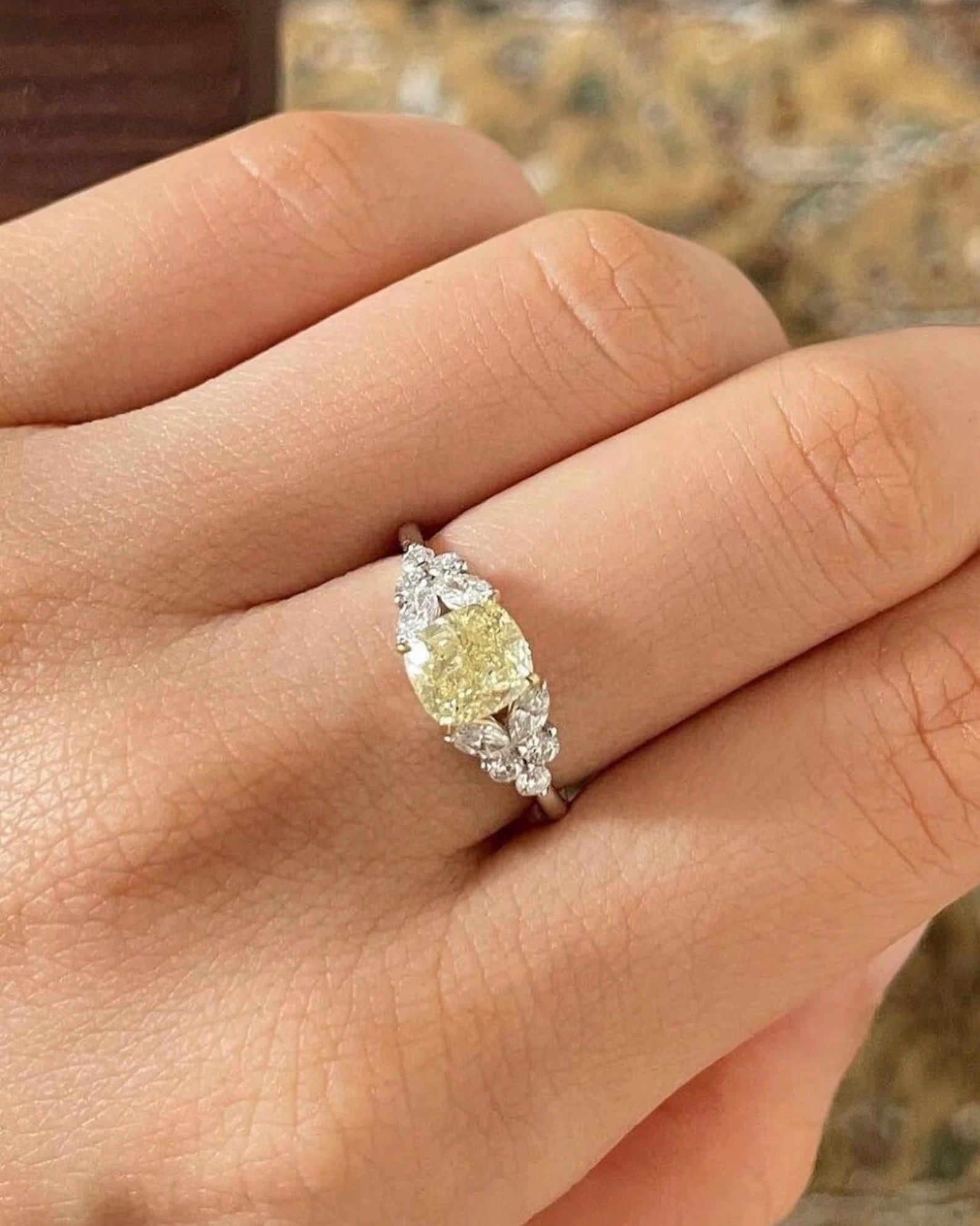Certified Cushion Cut Light Yellow Diamond Ring in White Gold - HN JEWELRY