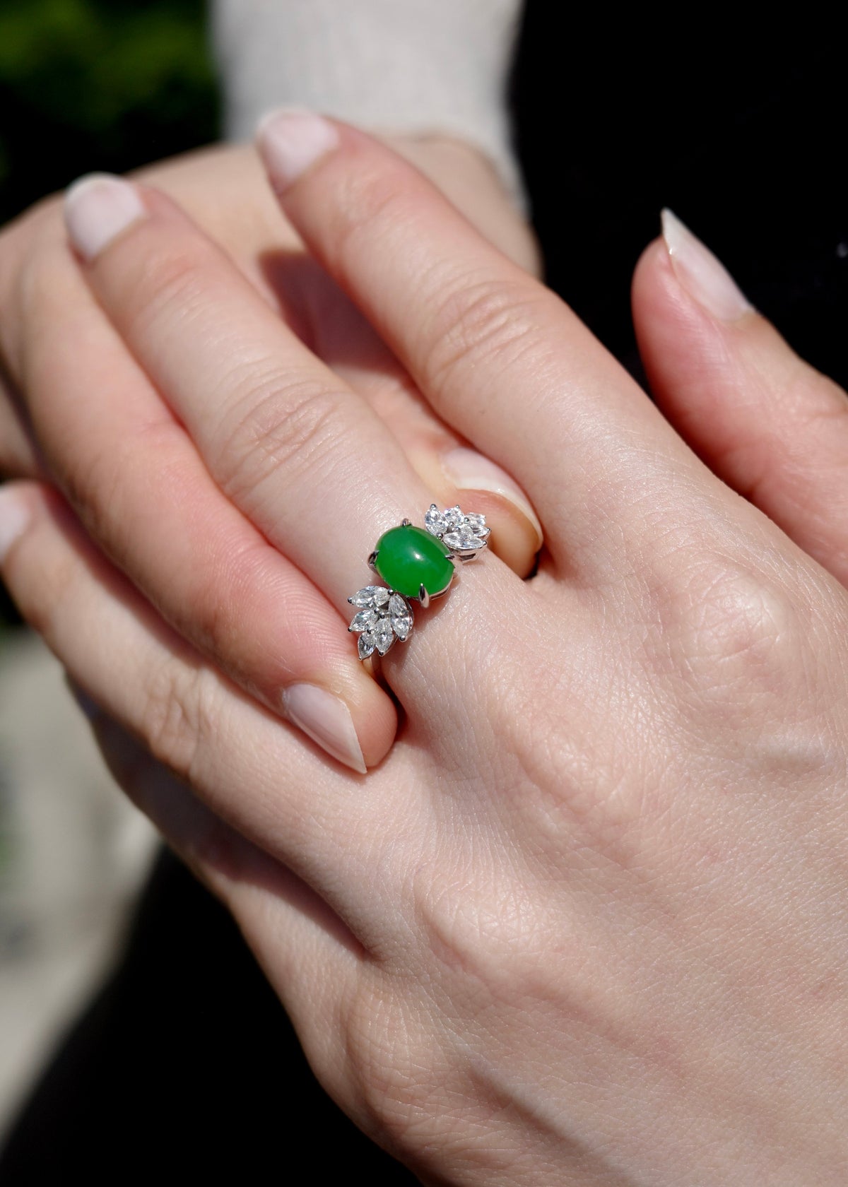 imperial arya jadeite engagement on hand
