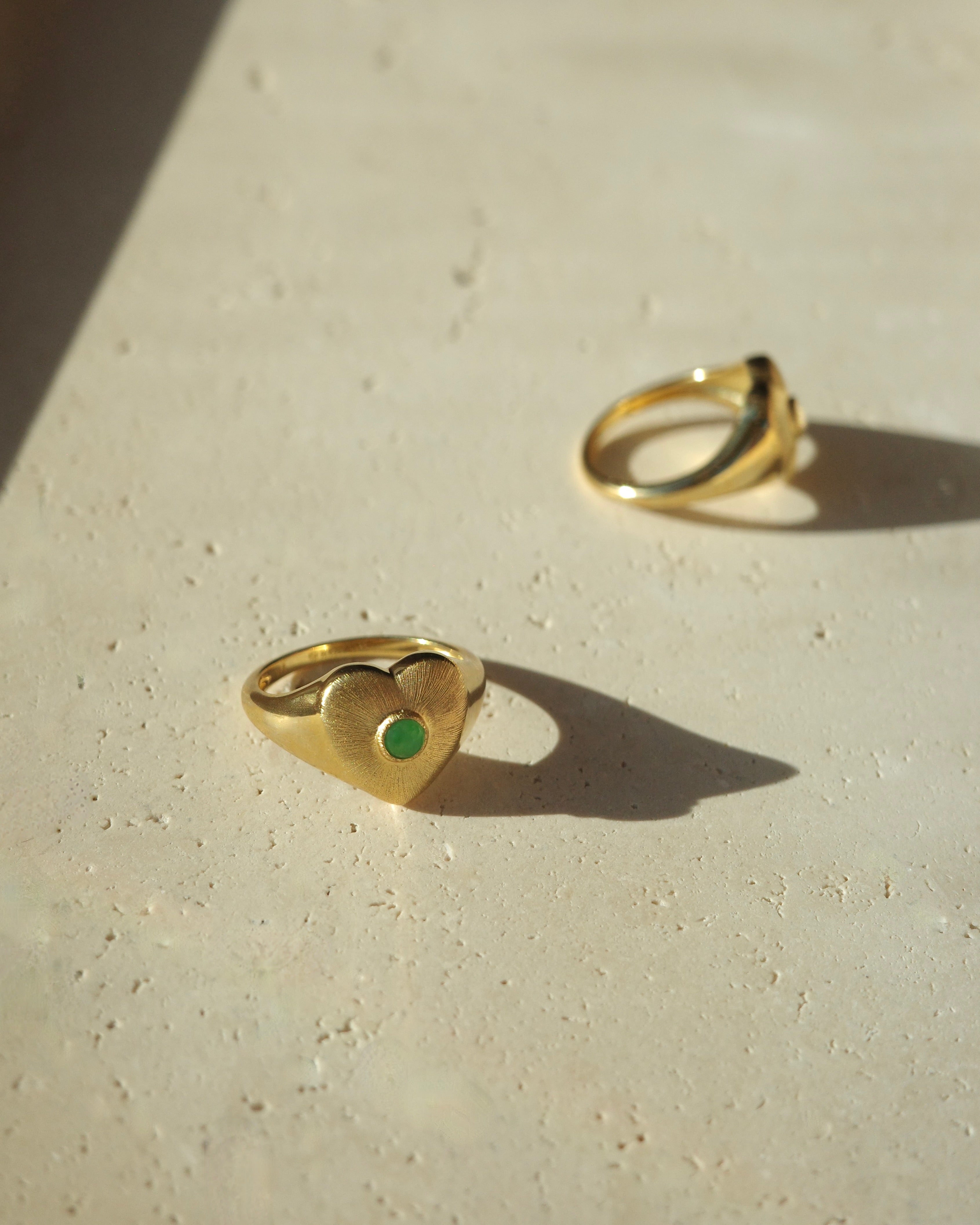 Brushed gold heart signet rings
