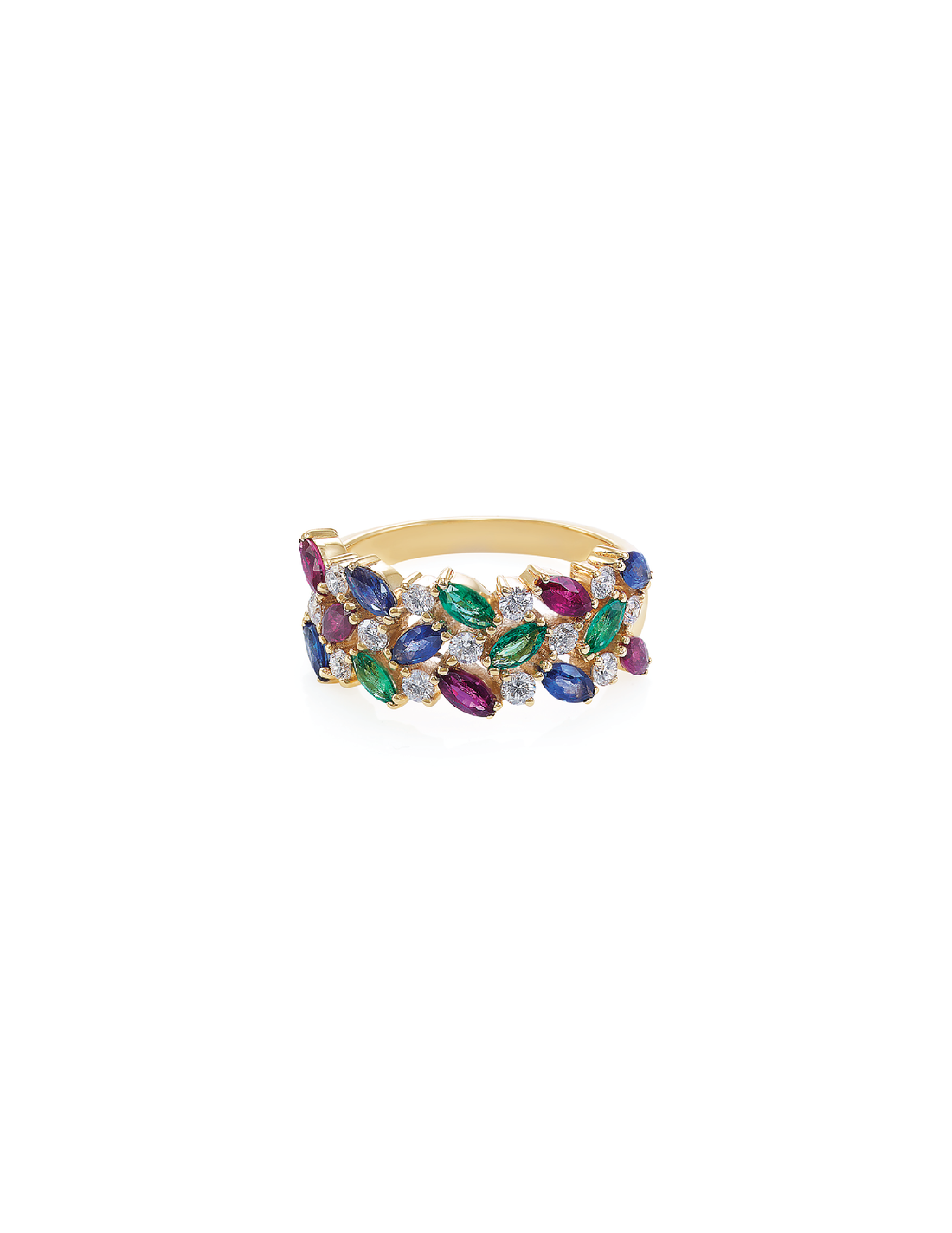 3 Rows Multi Gemstone Ring