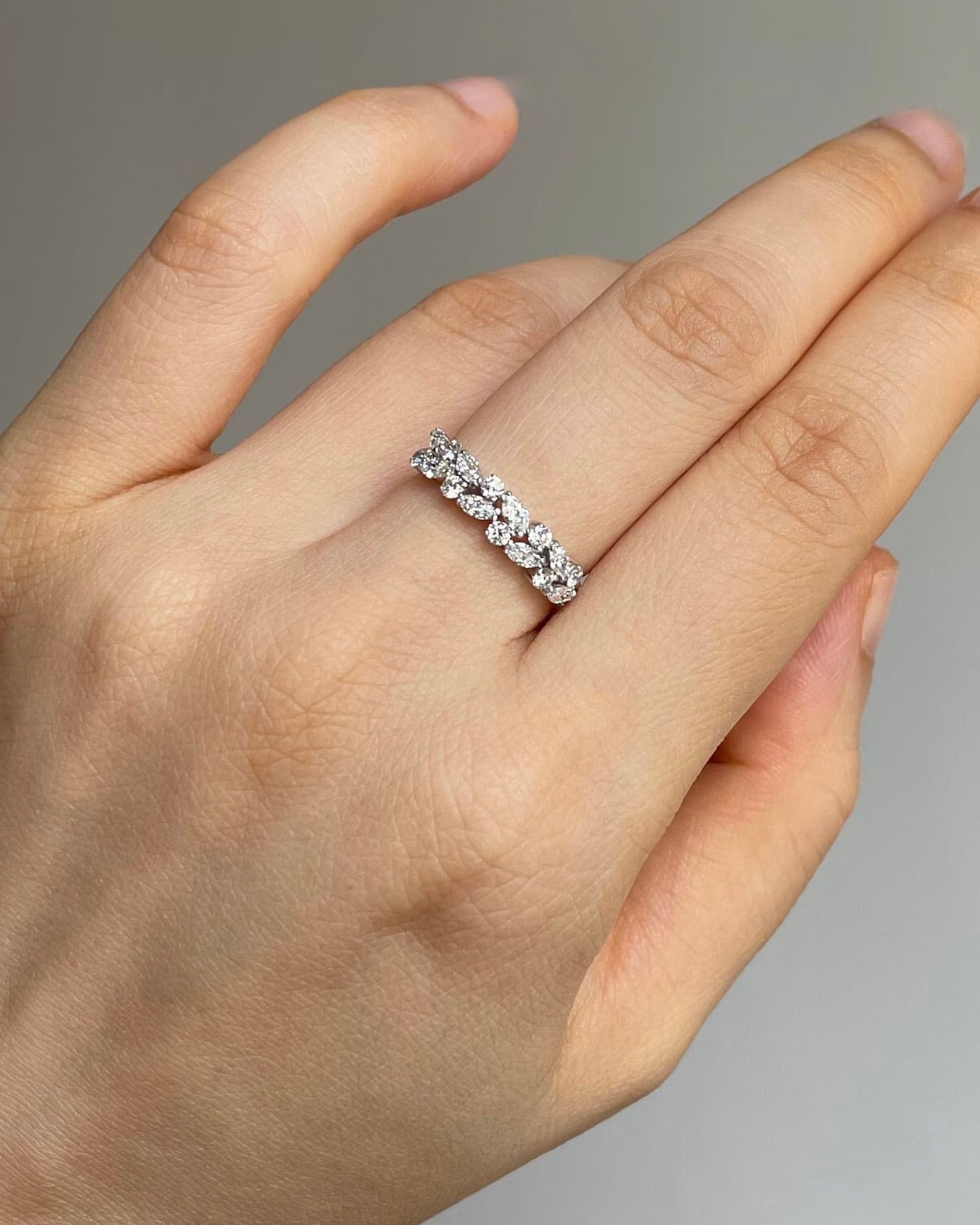 Elegant white gold marquise diamond stacking ring