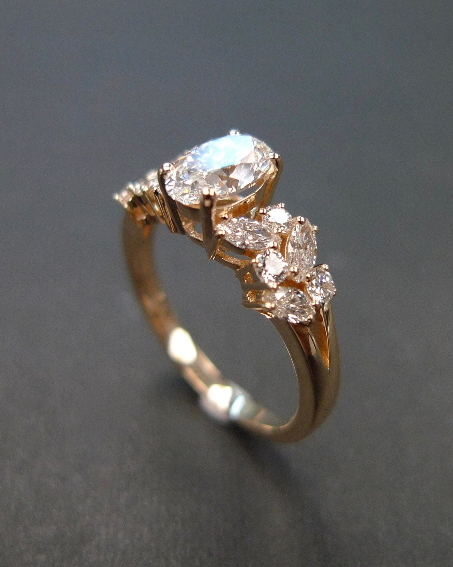 Certified 0.80ct Oval Cut Diamond and Marquise Diamond Ring in Yellow Gold - HN JEWELRY