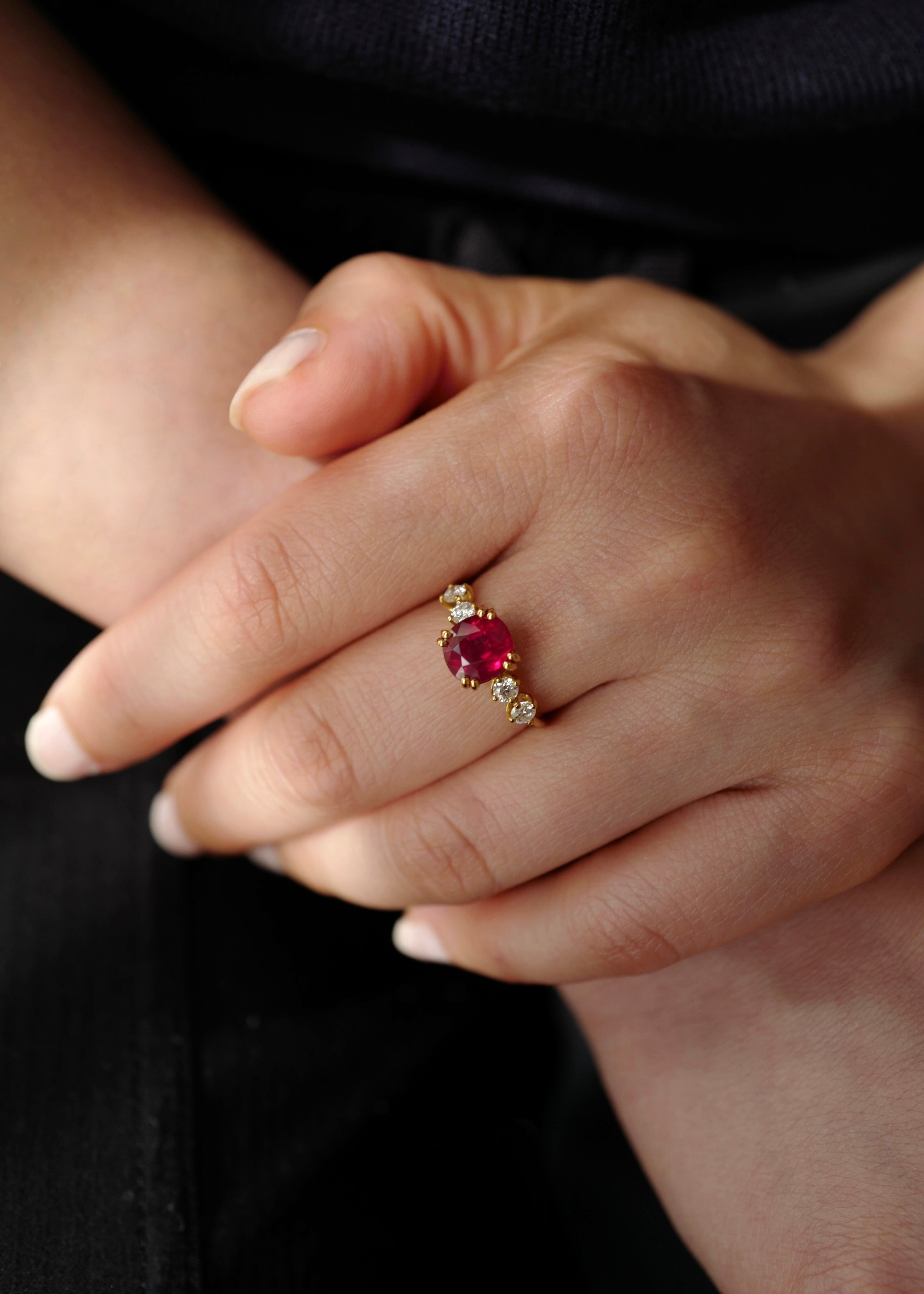 Natural ruby statement ring with diamond accents