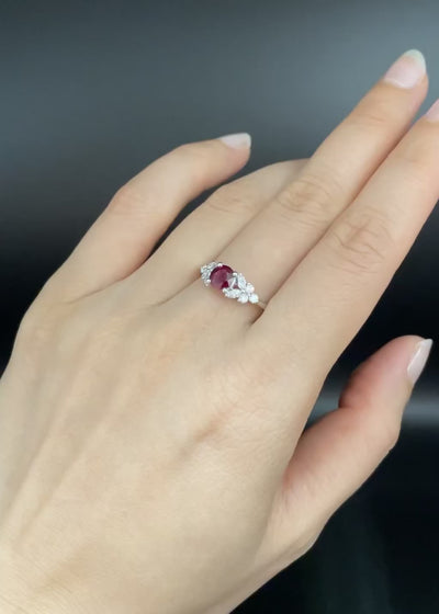 Luxury ruby and diamond ring with marquise and round brilliant cut diamonds