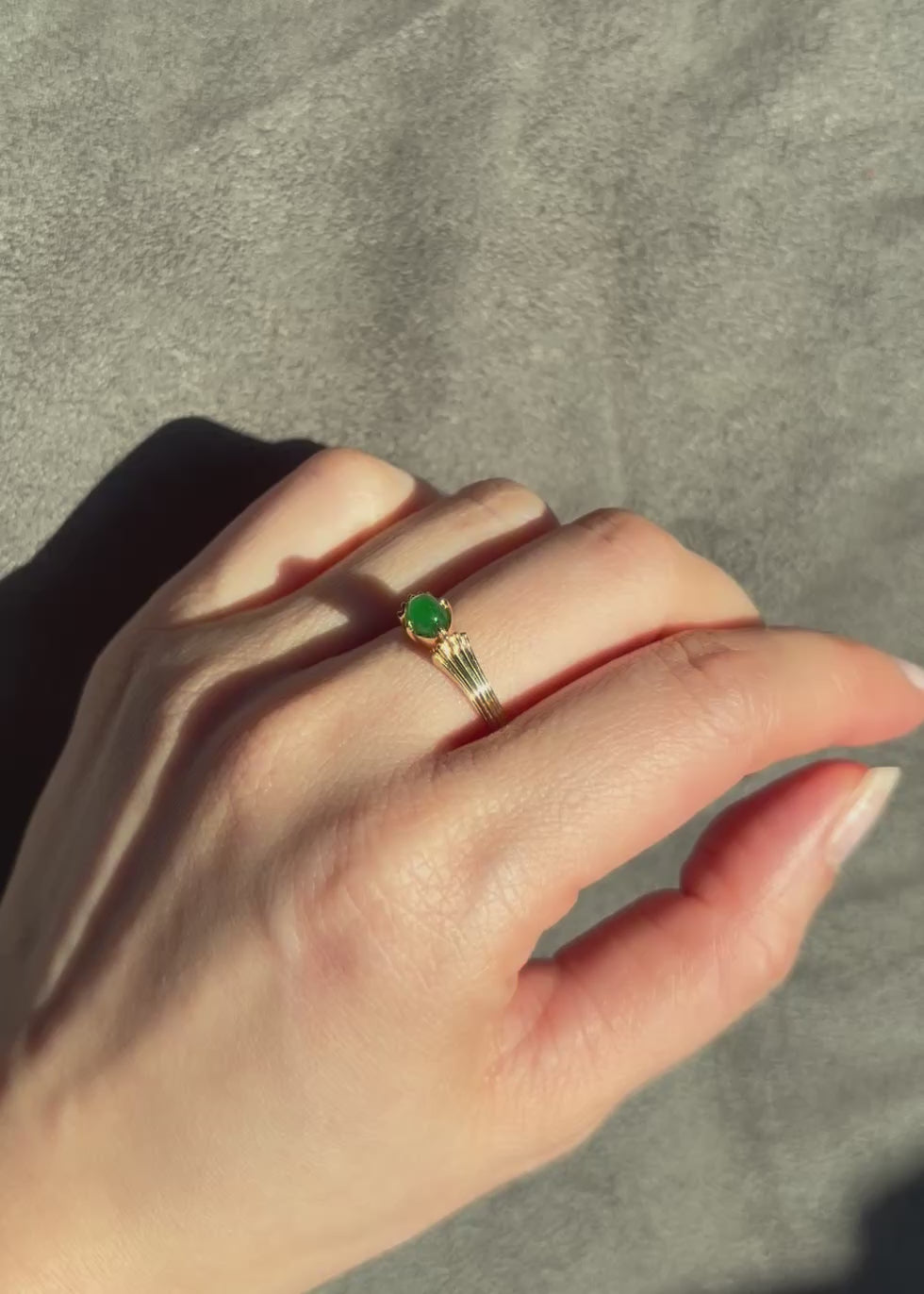 Minimalist jade ring in 14k solid yellow gold