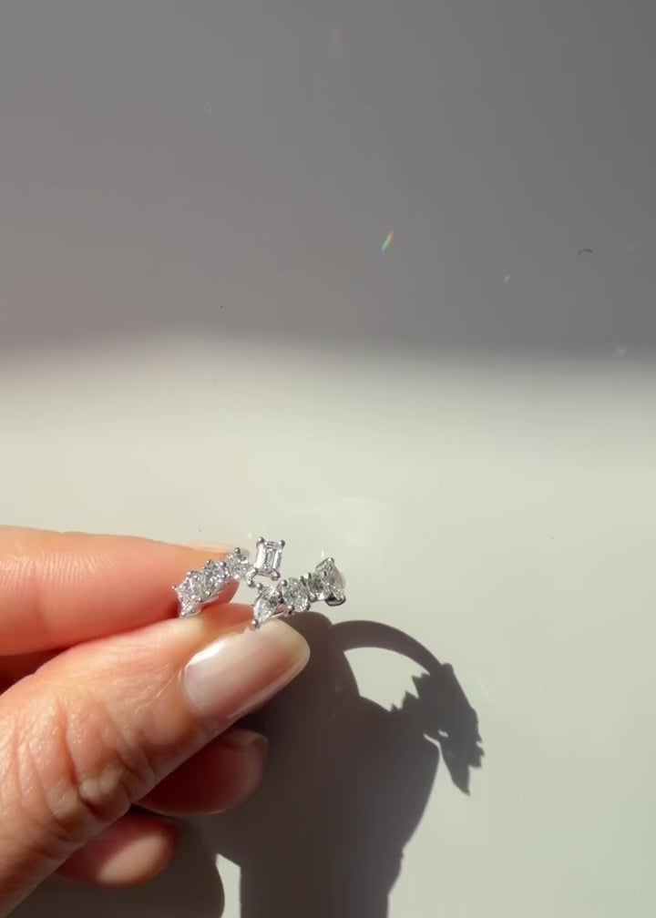 Elegant multi shape diamond ring worn on hand