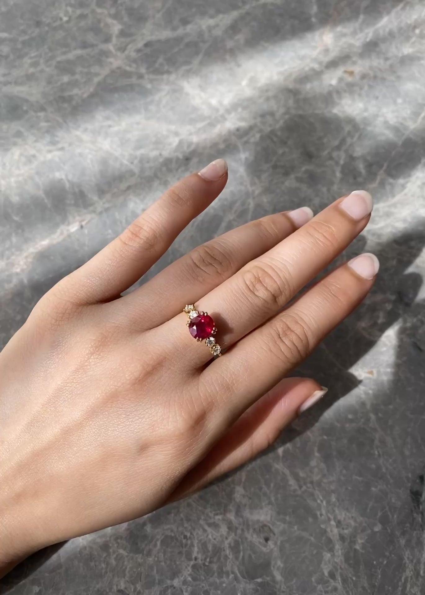 An unique Pigeon Blood Vivid Red Burma Ruby Engagement Ring in 18k solid gold