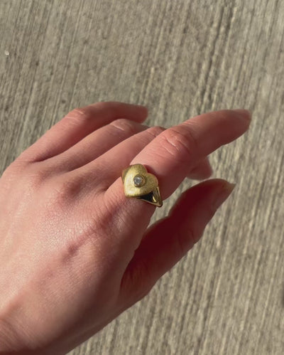 Premium gold heirloom signet ring with round brilliant cut diamond 
