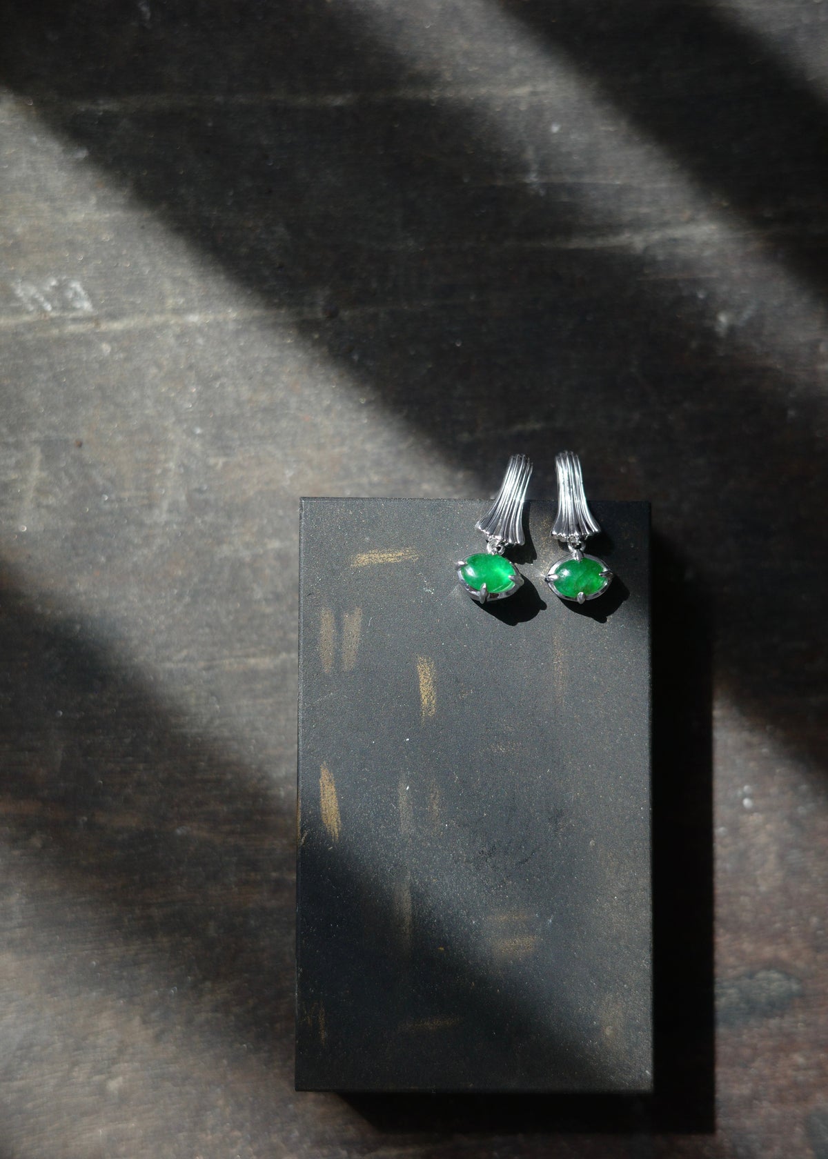 Sculptured Fluted Fan Jade Earrings