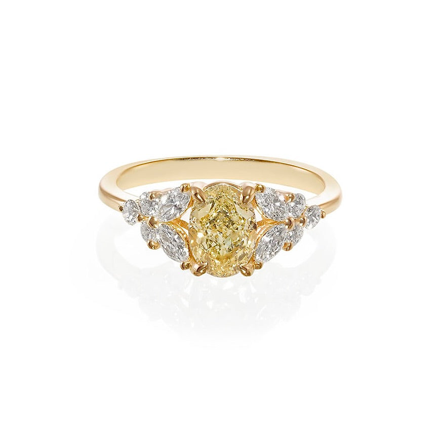 Certified Oval Cut Fancy Yellow Diamond Ring in 14K Solid Yellow Gold