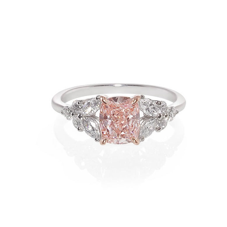 Certified Cushion Cut Pink Diamond Ring in 14K Solid White Gold