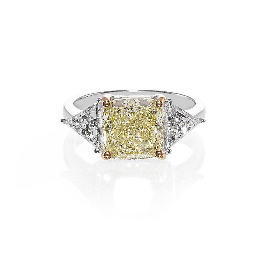 Certified 3.02ct Cushion Fancy Yellow Diamond Ring in 14K Solid White Gold