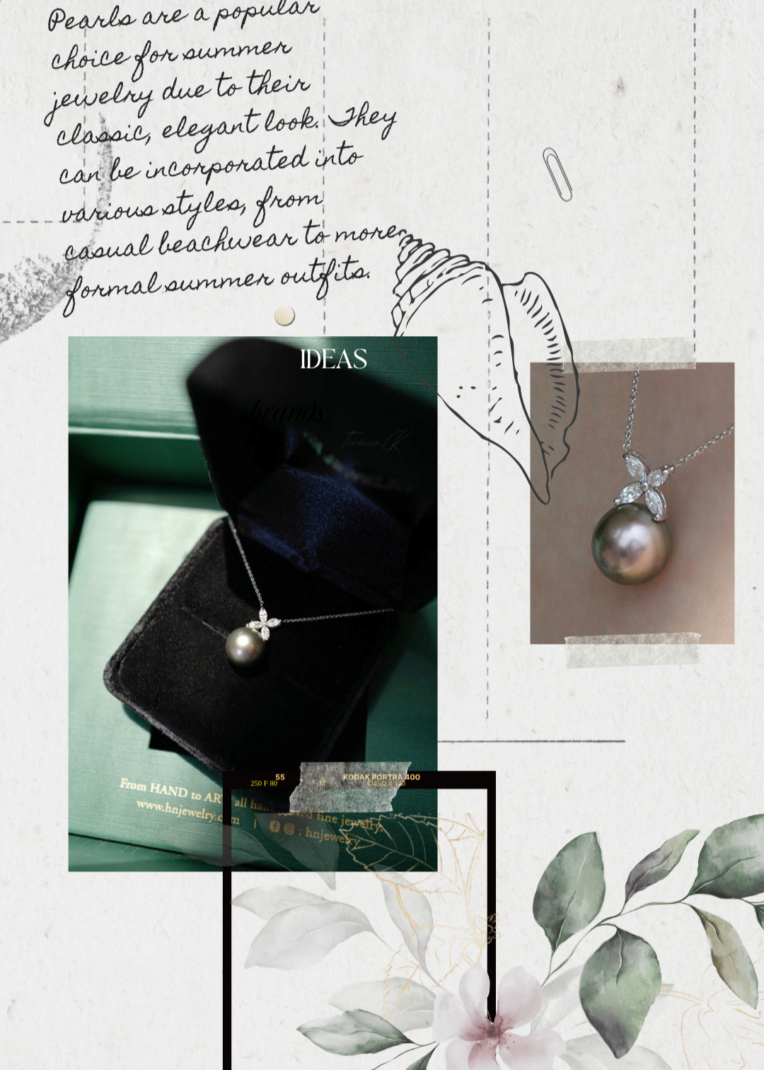 Collage of pearl jewelry with text on a light background