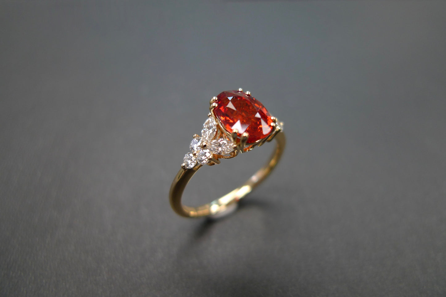 Orange Sapphire and Marquise Diamond Ring - HN JEWELRY