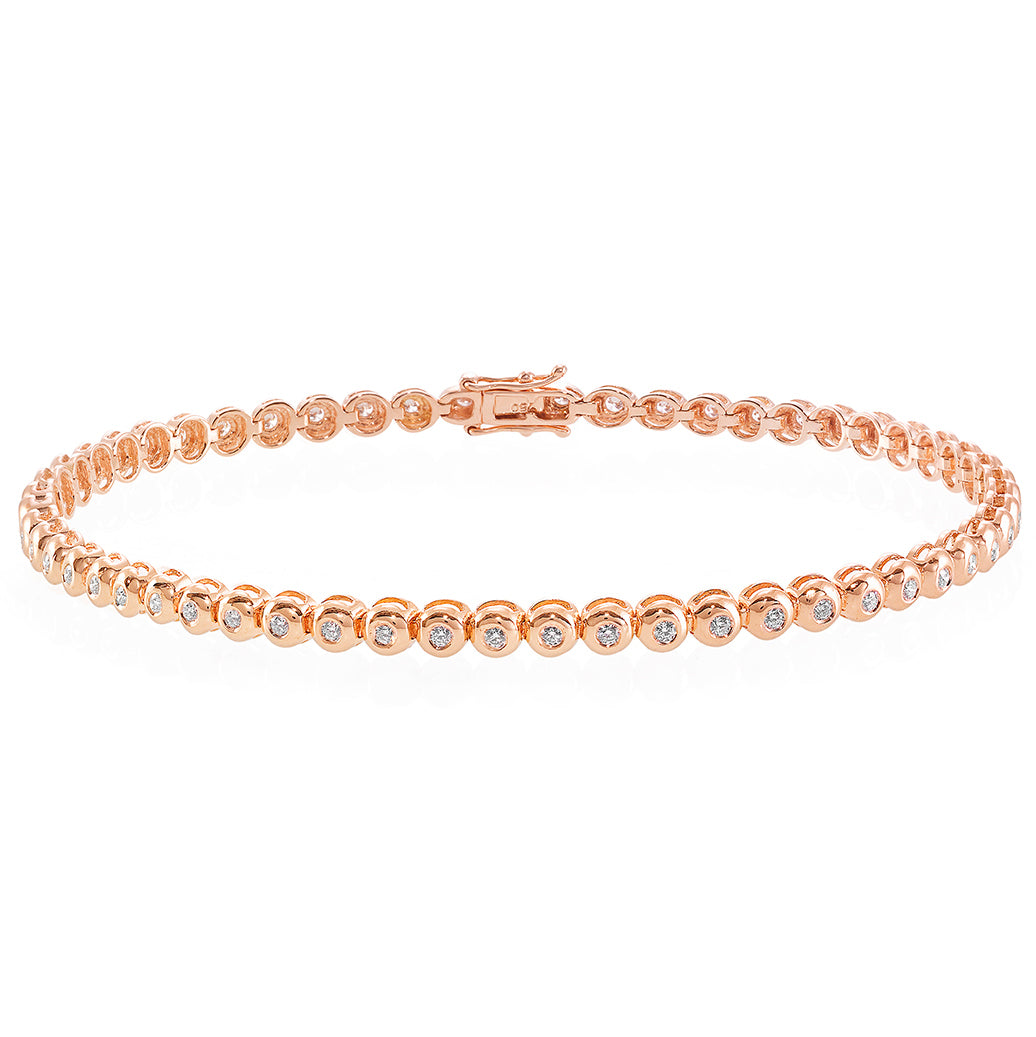 Bezel Set Diamond Tennis Bracelet in 18K Rose Gold - HN JEWELRY