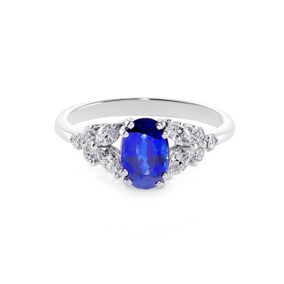 Blue Sapphire & Marquise Diamond Ring - HN JEWELRY