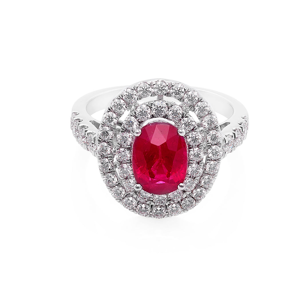 Ruby and Diamond Double Halo Ring - HN JEWELRY
