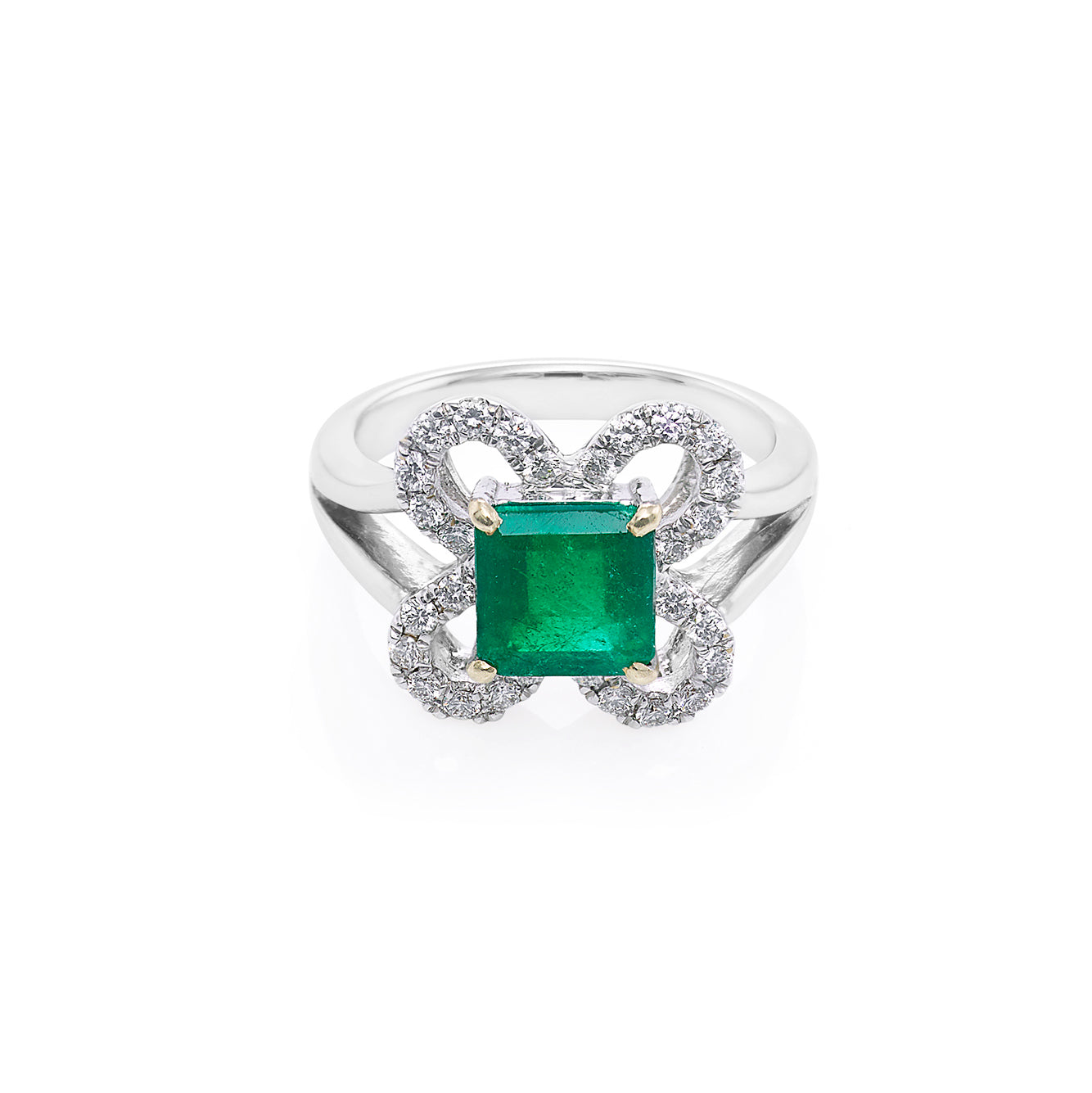 Emerald and Diamond Ring in 18K White Gold - HN JEWELRY