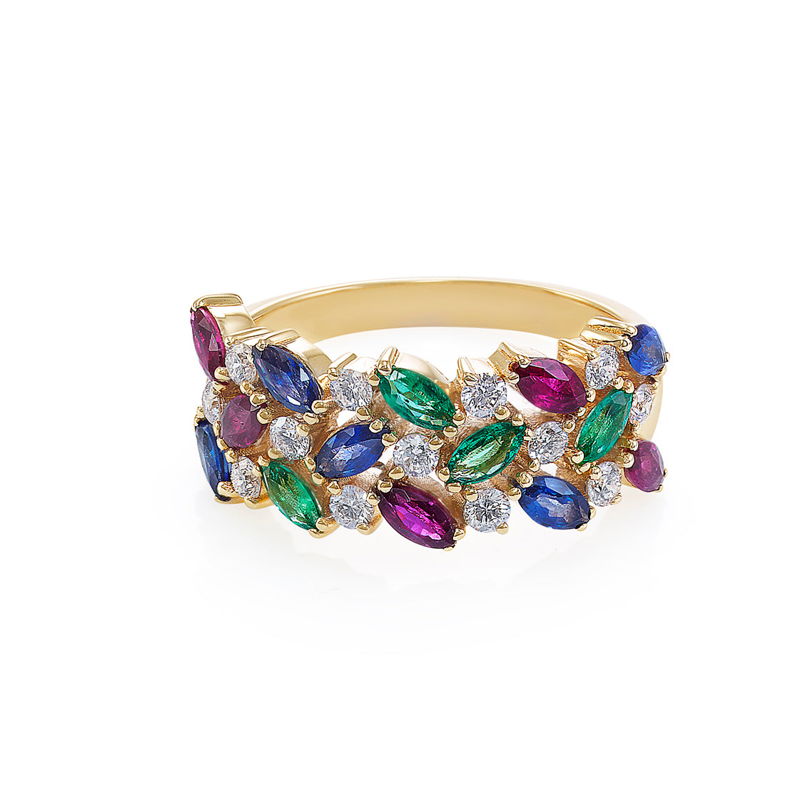 3-Row Marquise Blue Sapphire, Emerald, Ruby and Diamond Ring - HN JEWELRY
