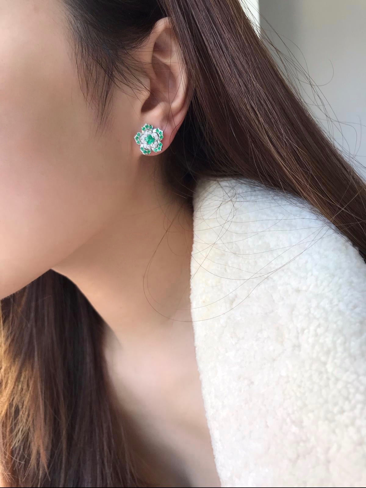3-in-1 Emerald & Diamond Tassel Dangle Earrings in 18K White Gold - HN JEWELRY