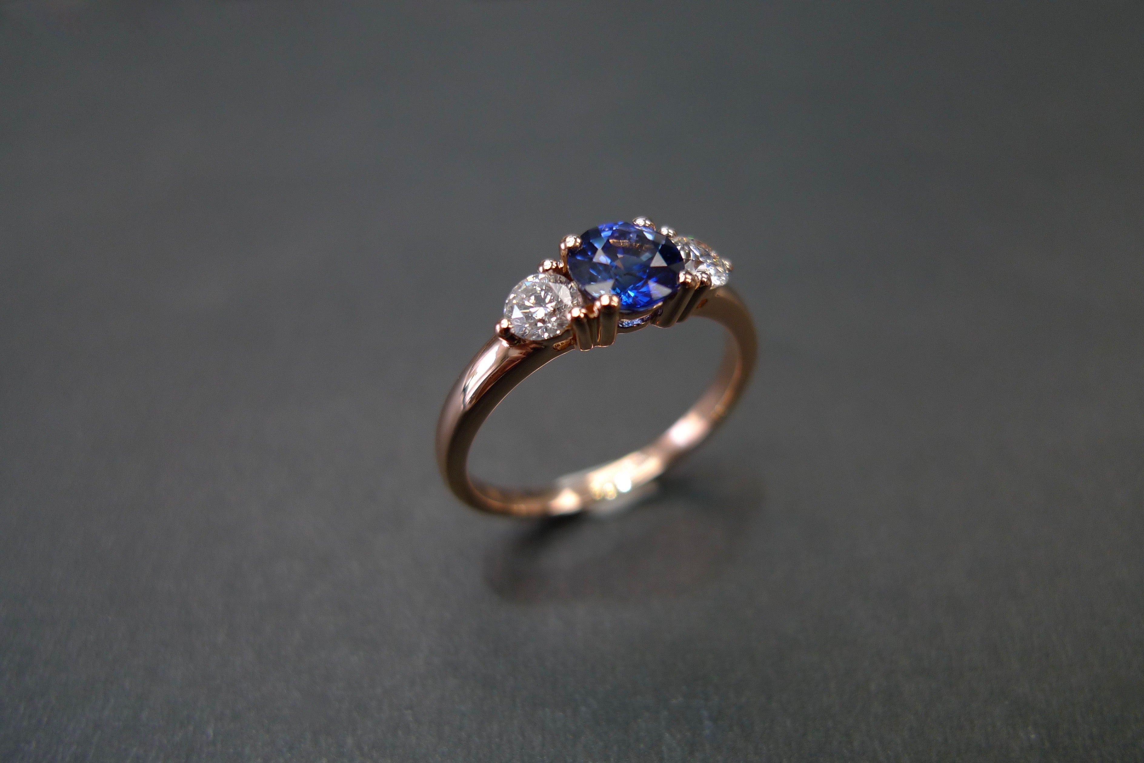 Blue Sapphire & Diamond Ring in 18K Rose Gold - HN JEWELRY