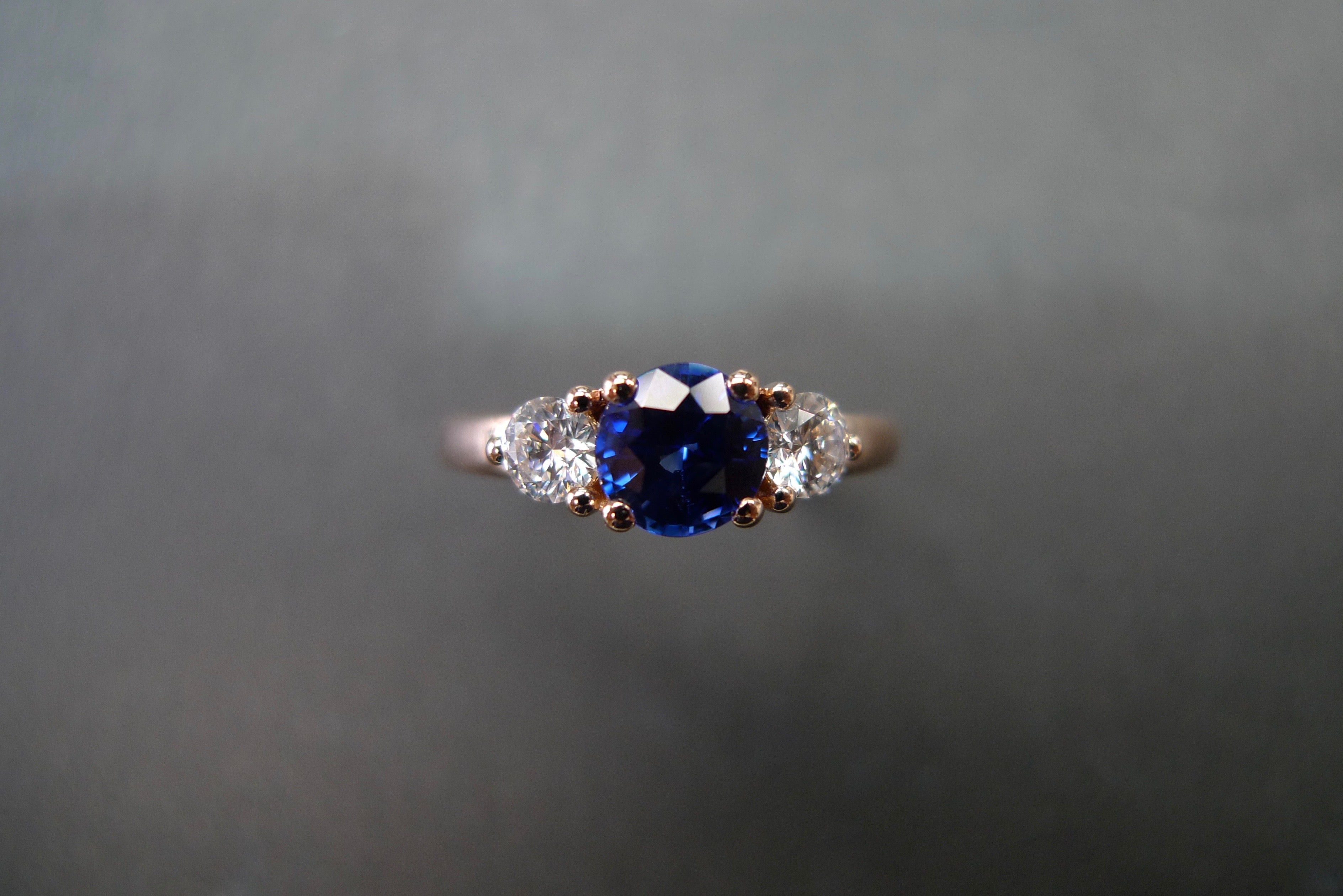 Blue Sapphire & Diamond Ring in 18K Rose Gold - HN JEWELRY