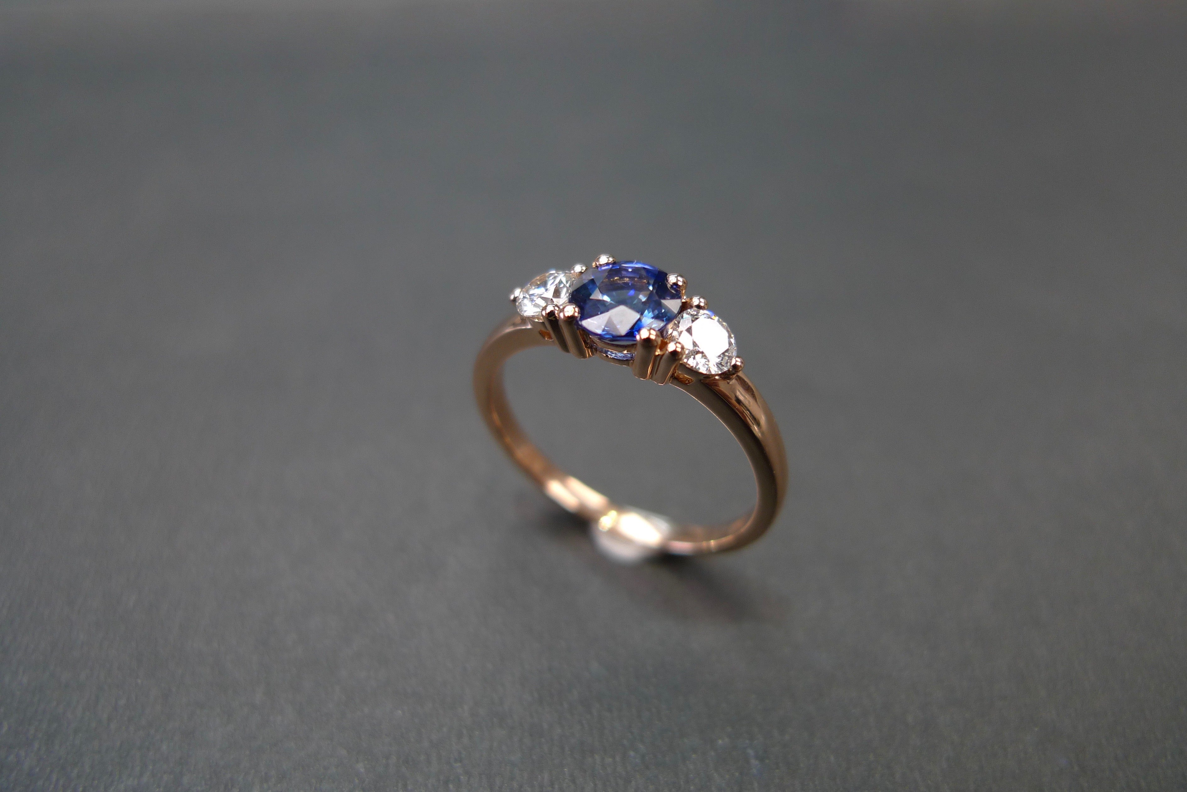 Blue Sapphire & Diamond Ring in 18K Rose Gold - HN JEWELRY