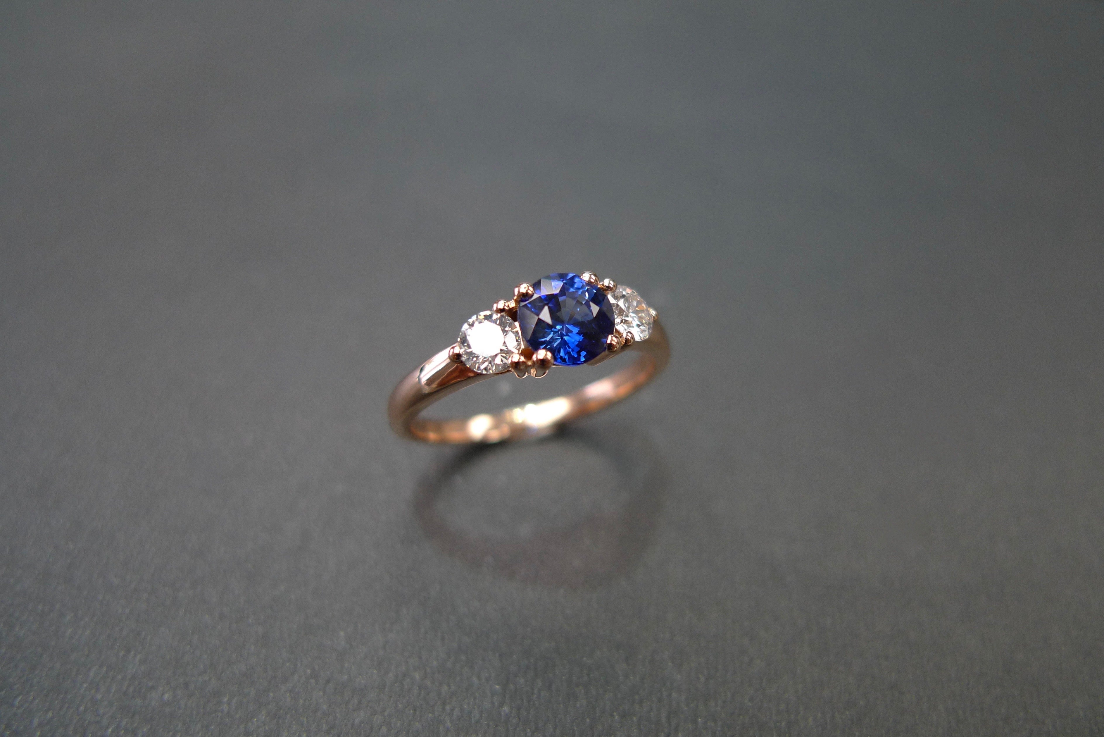 Blue Sapphire & Diamond Ring in 18K Rose Gold - HN JEWELRY