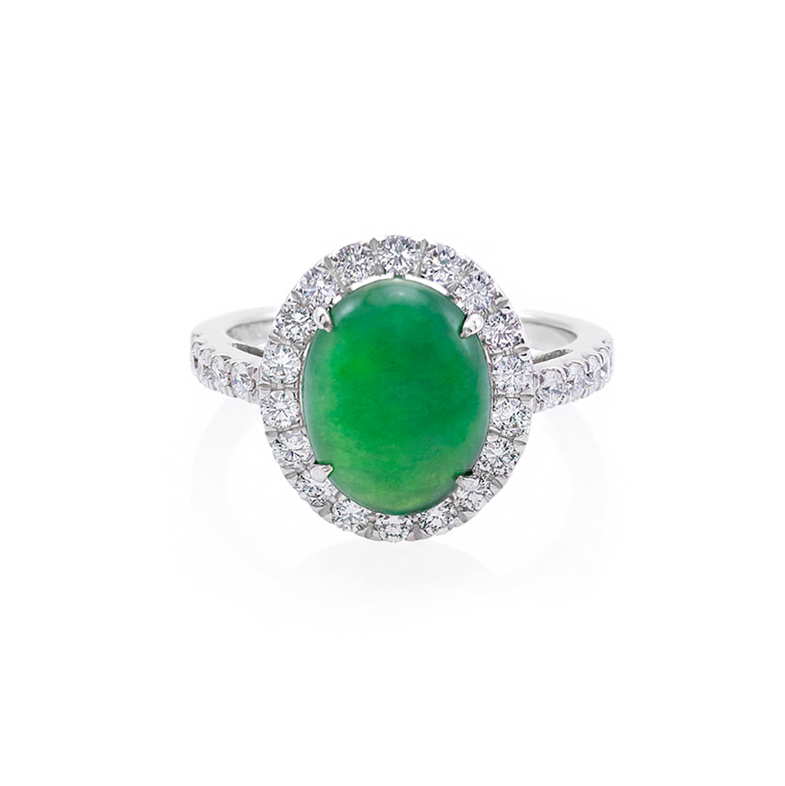 Natural Type A Jade & Diamond Ring in 18K White Gold - HN JEWELRY