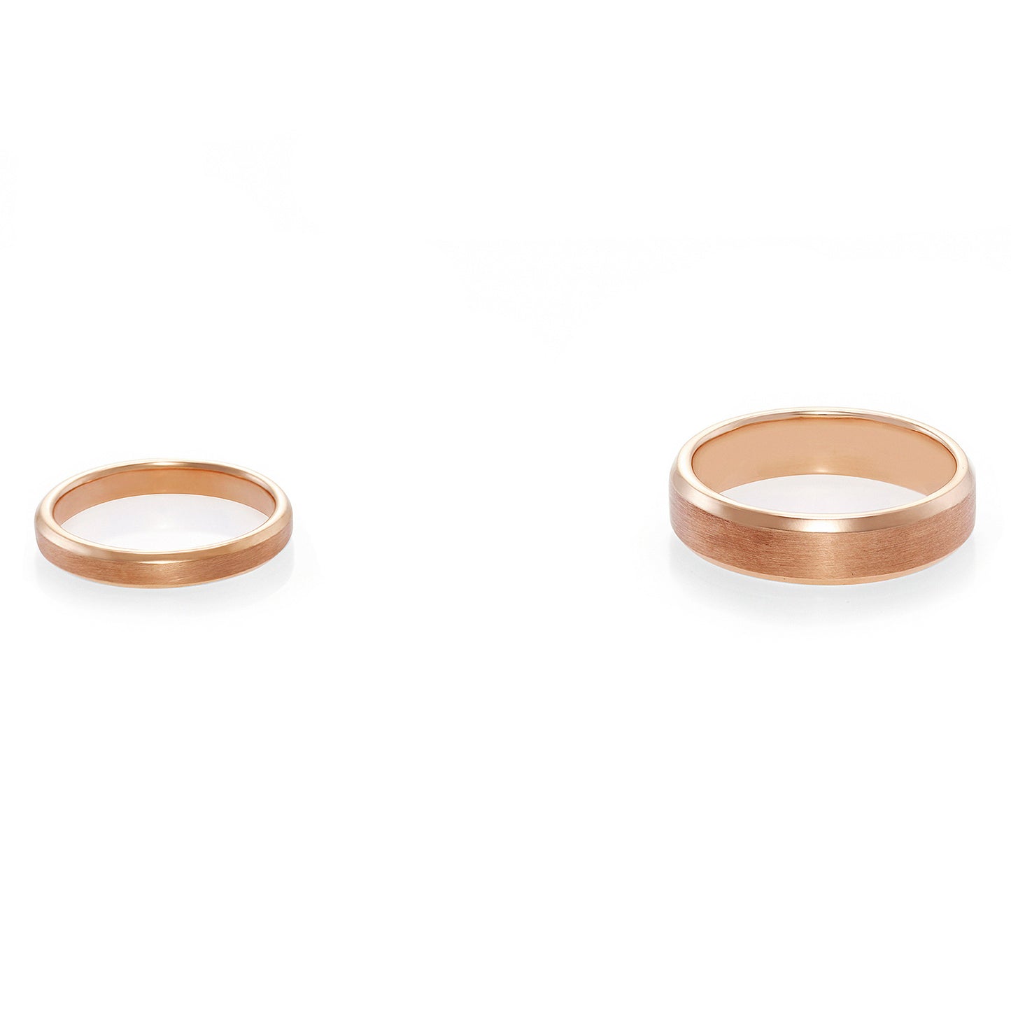 Beveled Edge Matte Wedding Couple Rings in 18K Rose Gold - HN JEWELRY