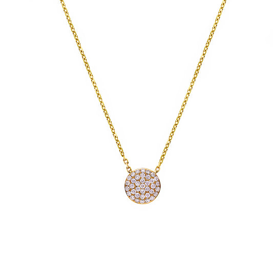 Pavé Diamond Circle Pendant Necklace in 18K Yellow Gold - HN JEWELRY